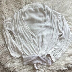 Free People White Draped Blouse Bodysuit